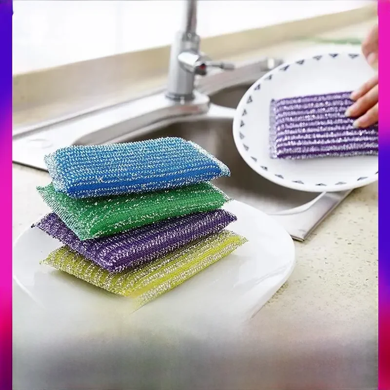 Éponge à récurer en fil d'acier inoxydable, brosse à récurer, outil de ménage, décontamination de cuisine, bol propre, plat, pot, livres, 8 pièces par lot