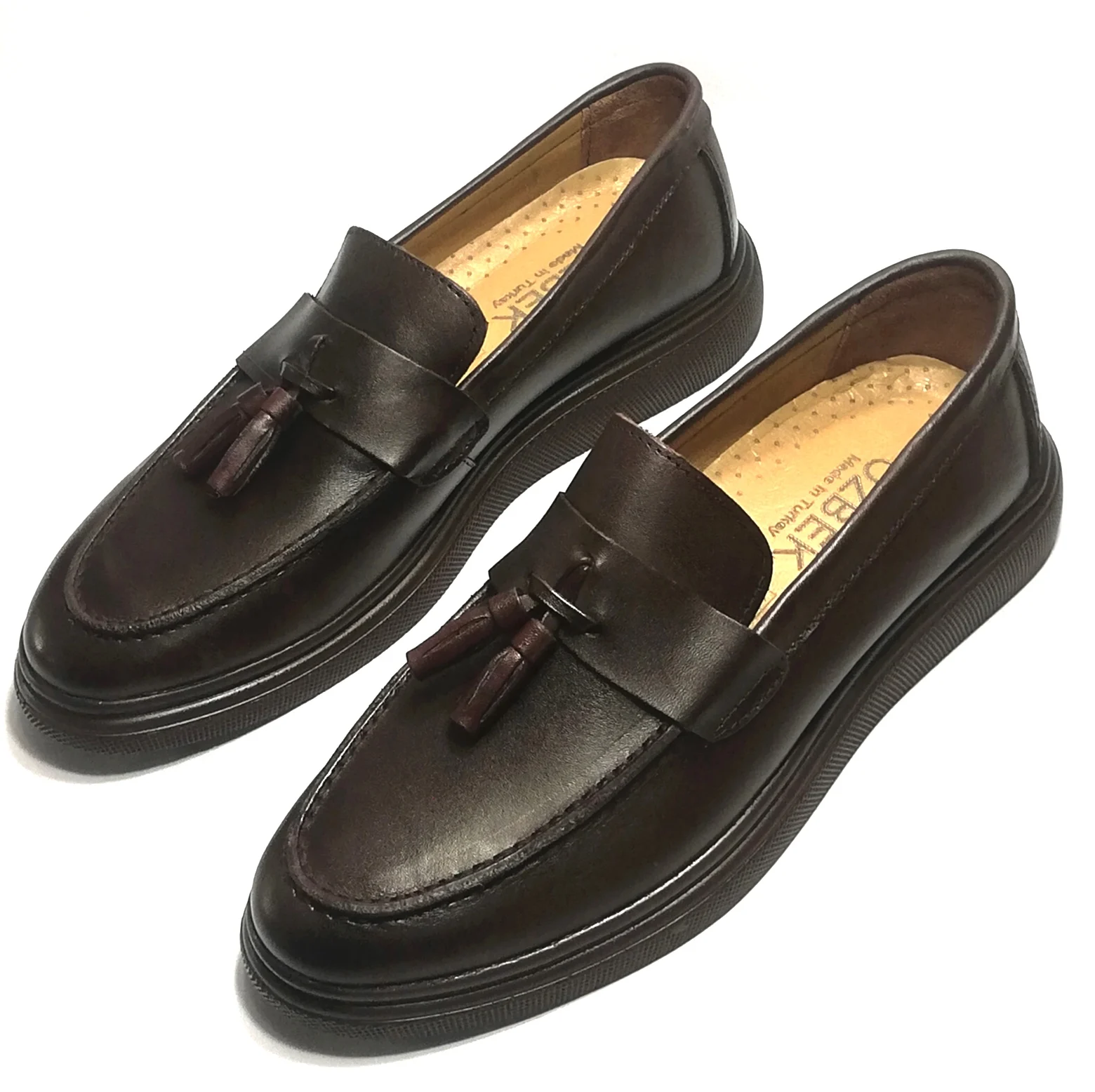 men's dark brown inner-outer leather shoes, light sole, new season flashy standard size shoes