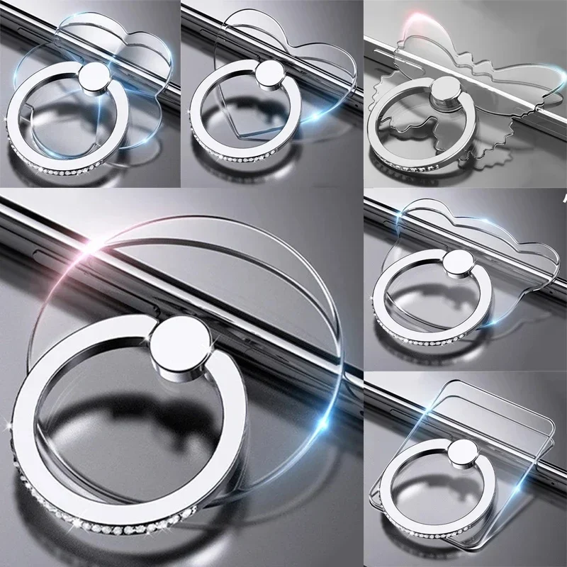 Transparenter Luxus-Schmetterlings-Fingerring-Handyhalter für iPhone 15, Smartphone-Aufkleber, Ständer, Zubehör, faltbare Unterstützung