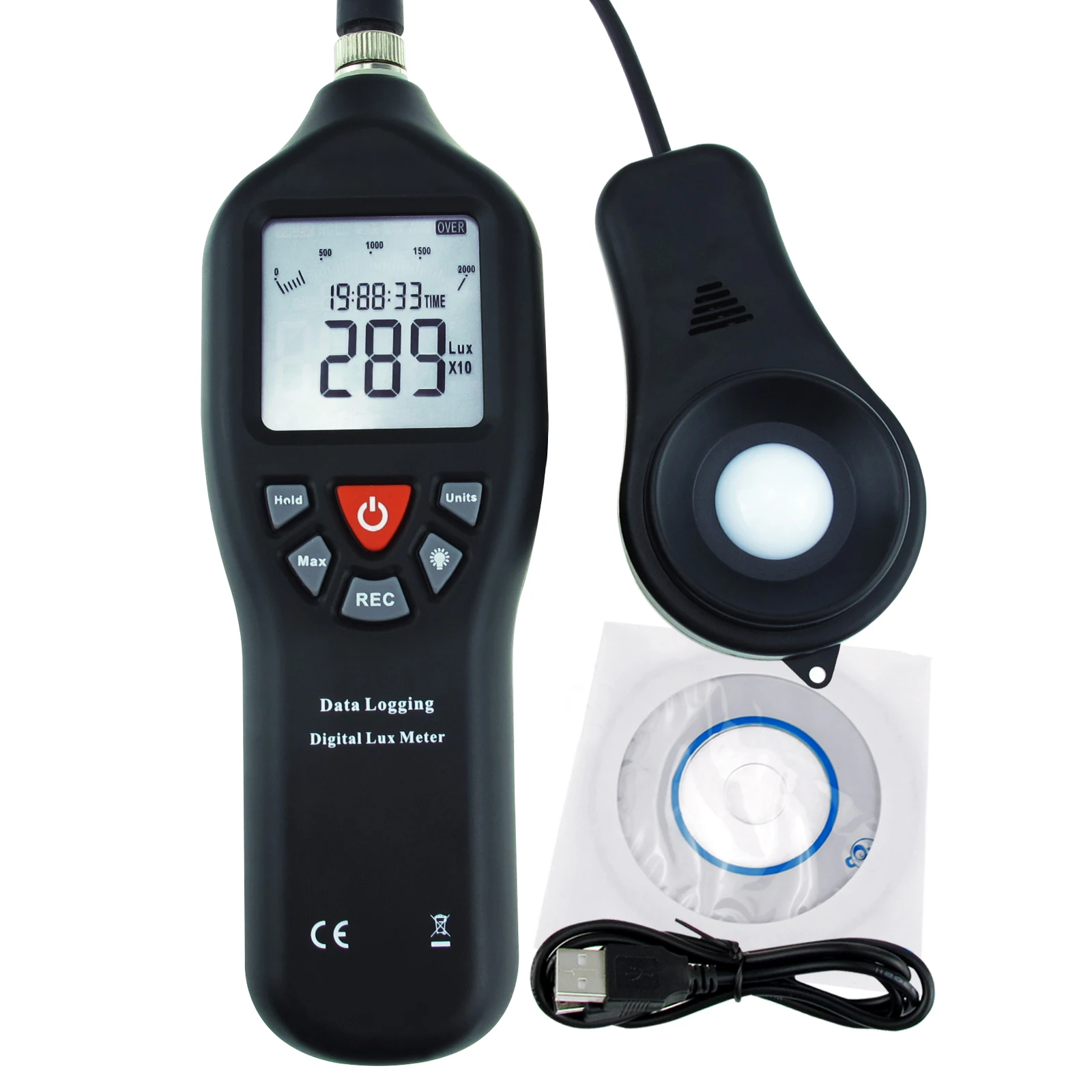 Lux Meter Digital Light Meter W/ Data Logging Function Up to 21000 Reading Memory / 200,000 Lux Range for Home, Plant Garden Etc