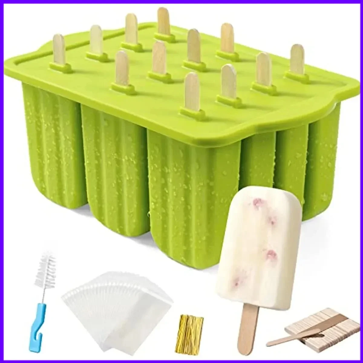 Moules à glace en Silicone de qualité alimentaire, 12 pièces, avec crème glacée avec 50 bâtons de Popsicle, moules à Popsicles pour la maison