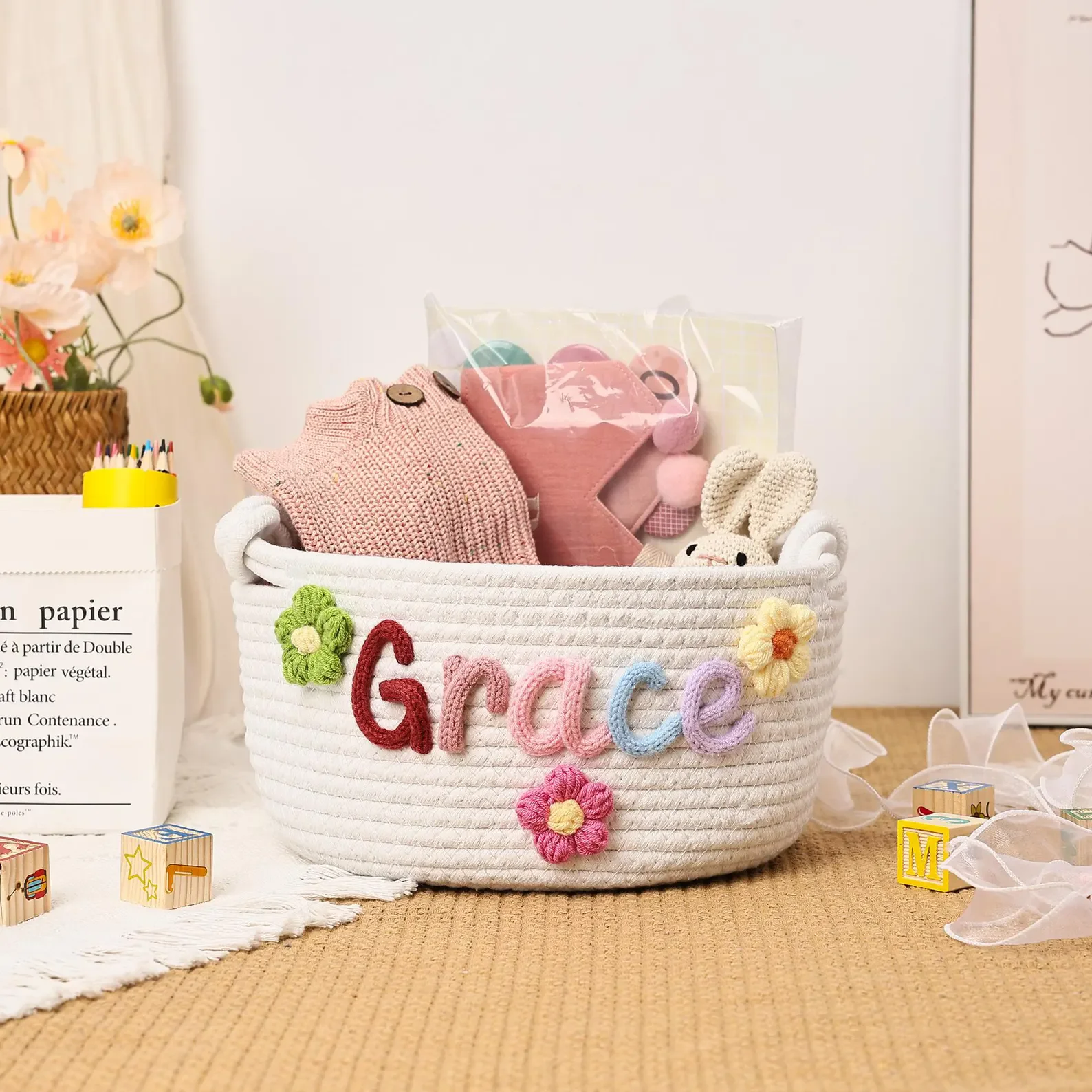 Customizable Personalized Name Storage Basket, Gift Basket