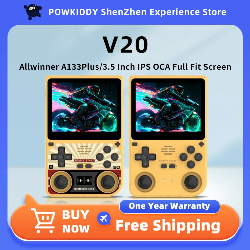 POWKIDDY V20 Retro Video Handheld Game Console 5000 mAh Lithium Battery A133 Plus Chi 3.5-Inch IPS HD Screen Gift Retro Stickers