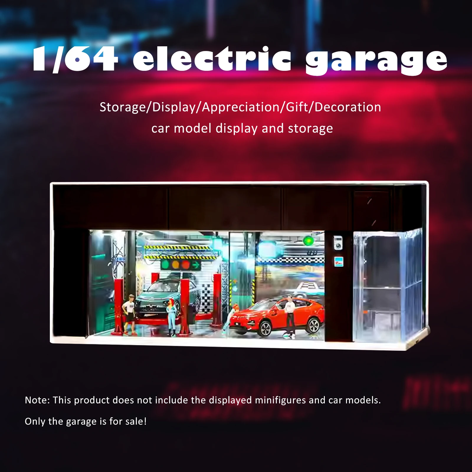 حافظة عرض مشهد موقف السيارات المضاءة لعام 1/64 للأرقام-قطعة مركزية للطاولة نموذج قابل للجمع علبة عرض جراج ركن السيارة #3