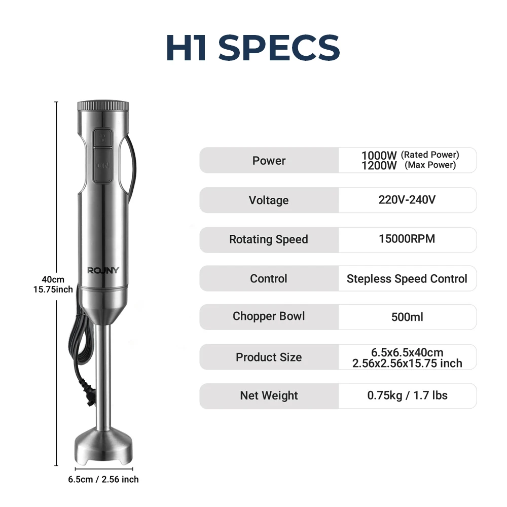 4-in-1-Handmixer 1200 W, Edelstahl-Stabmixer mit 14 Geschwindigkeiten, 700-ml-Becher und 500-ml-Zerkleinerer, Schneebesen, 0 % BPA, aufsteckbare Lagerung – Detail 14