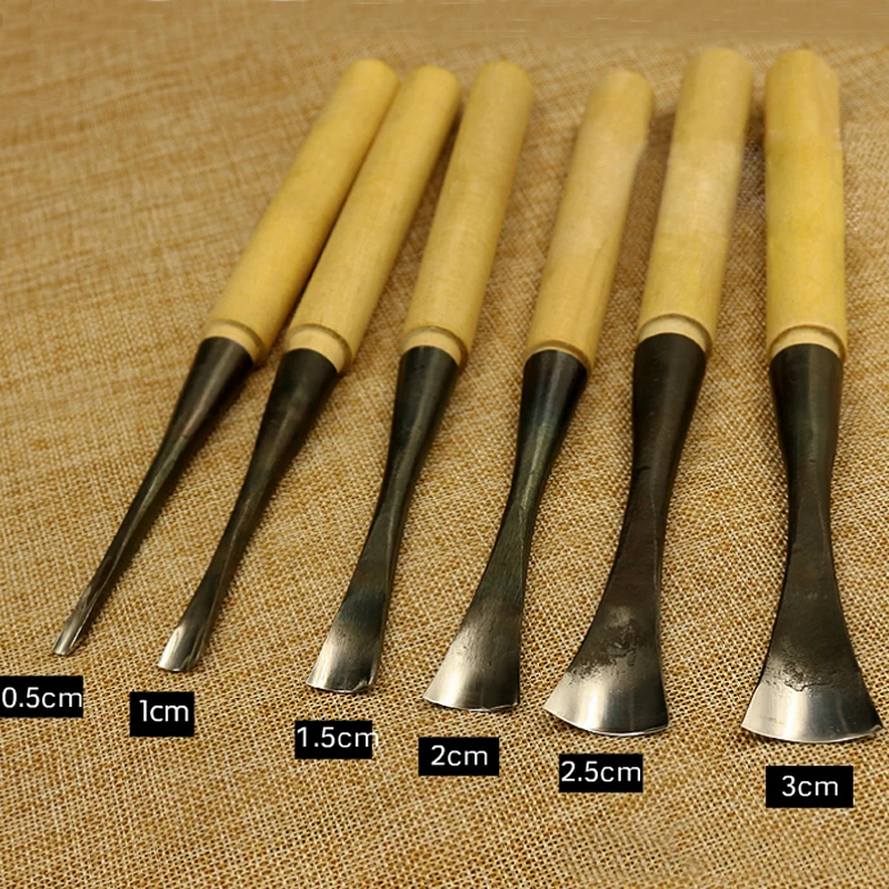 6PC SET Woodwork Carving Knife Round Cirle Dig a Hole Spoon Knife Chisel 0.5-3cm Hand Wood Carving Knives