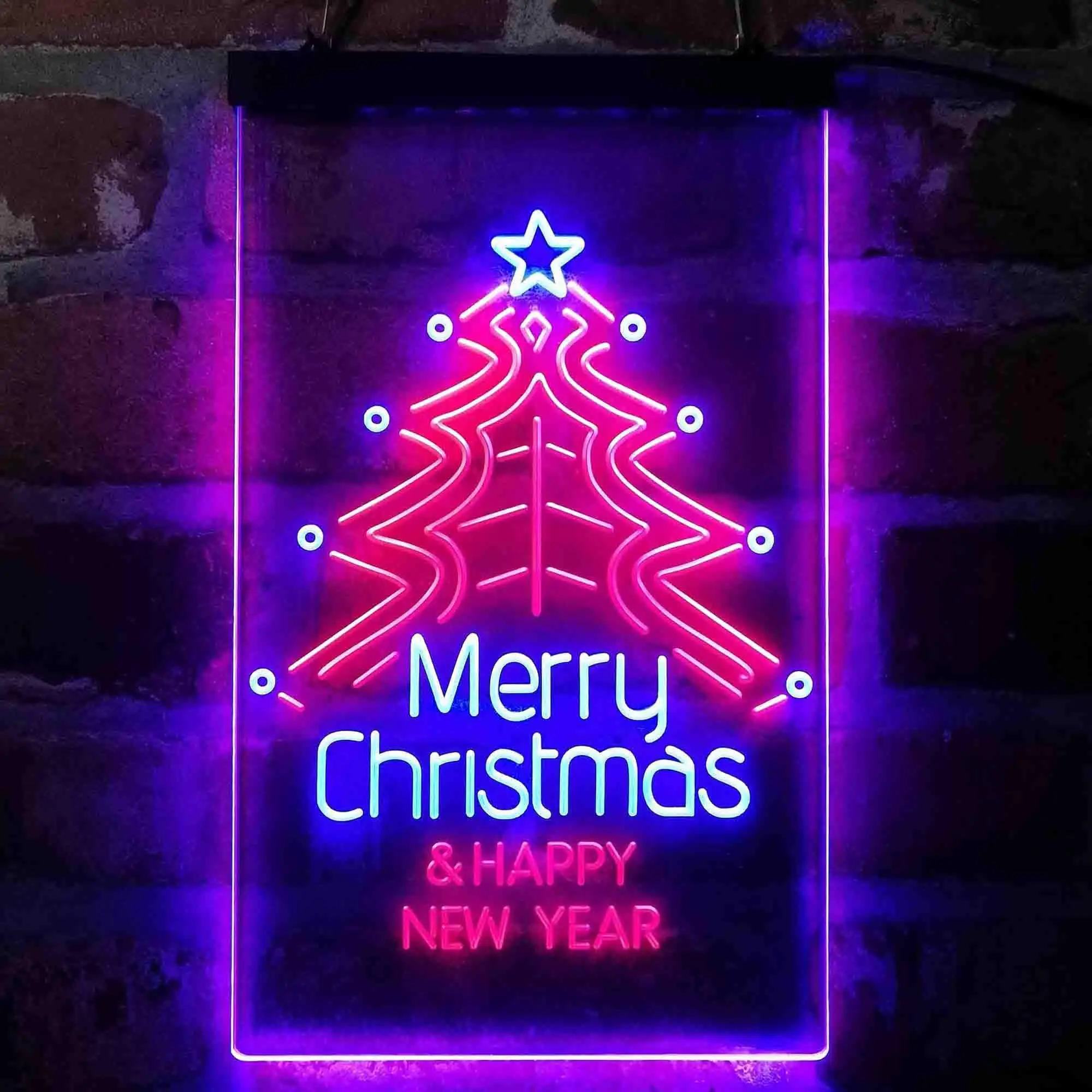 Merry Christmas & Happy New Year Dual Color LED Neon Sign