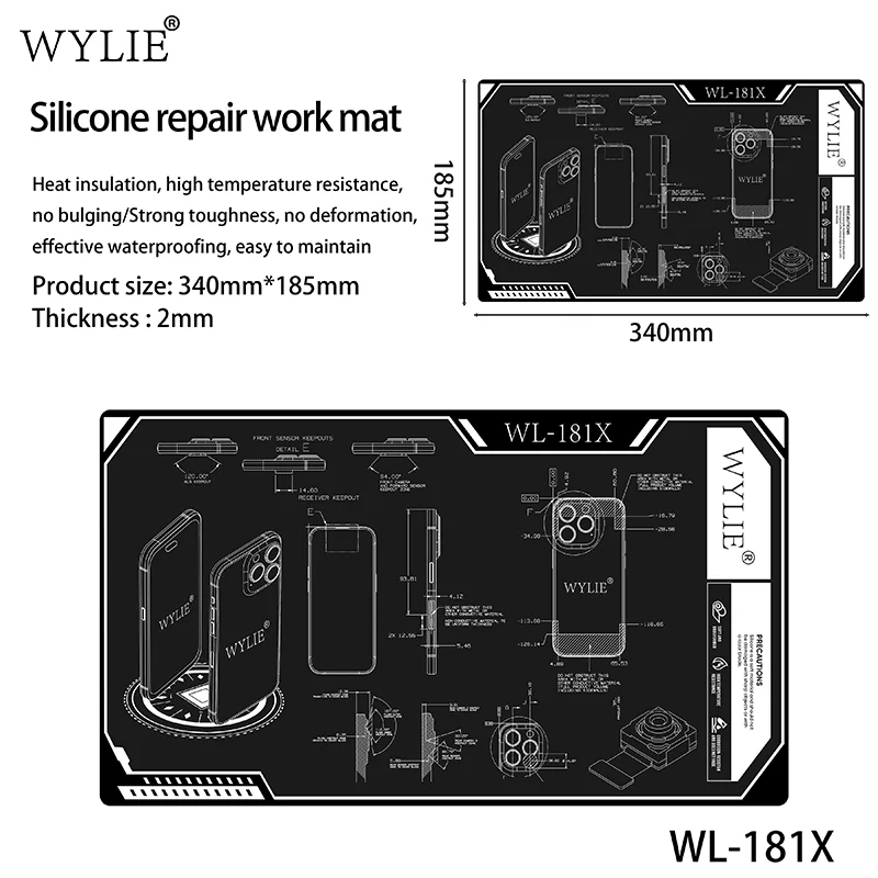 WL-181X Silicone Heat Resistant Repair Work Mat 15 Inch Waterproof Foldable Electronic Phone Maintenance Insulation Pad