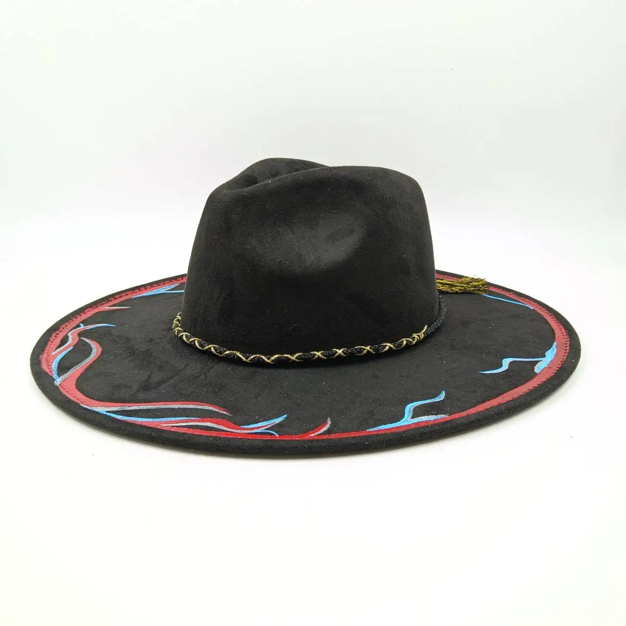 Suede fedora hat for women men diy hand painted retro church jazz hat panama fashion party hat