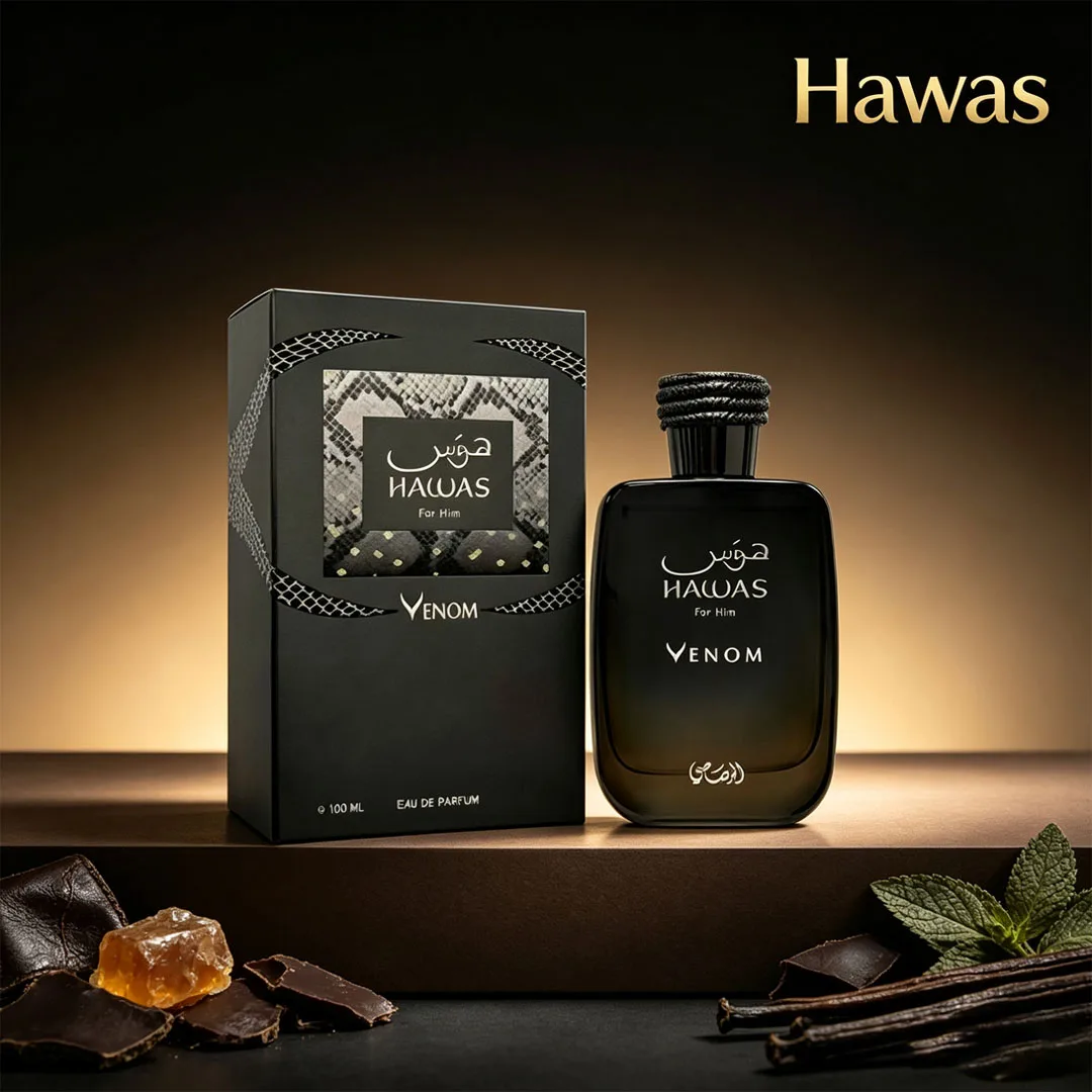 Rasasi Hawas Venom Eau de Parfum 100ml Men Perfume, Dark Alluring Oriental Woody Scent, Smoky‑Leather Long‑Lasting Men’s Cologne view 6