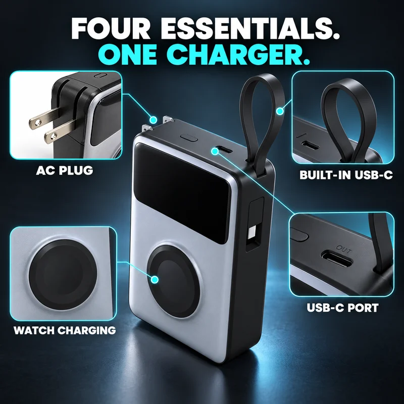 10000mAh Mini Power Bank 18W Fast Charging for iPhone 18 17 Magnetic Wireless Charger for Apple Watch Series 12 11