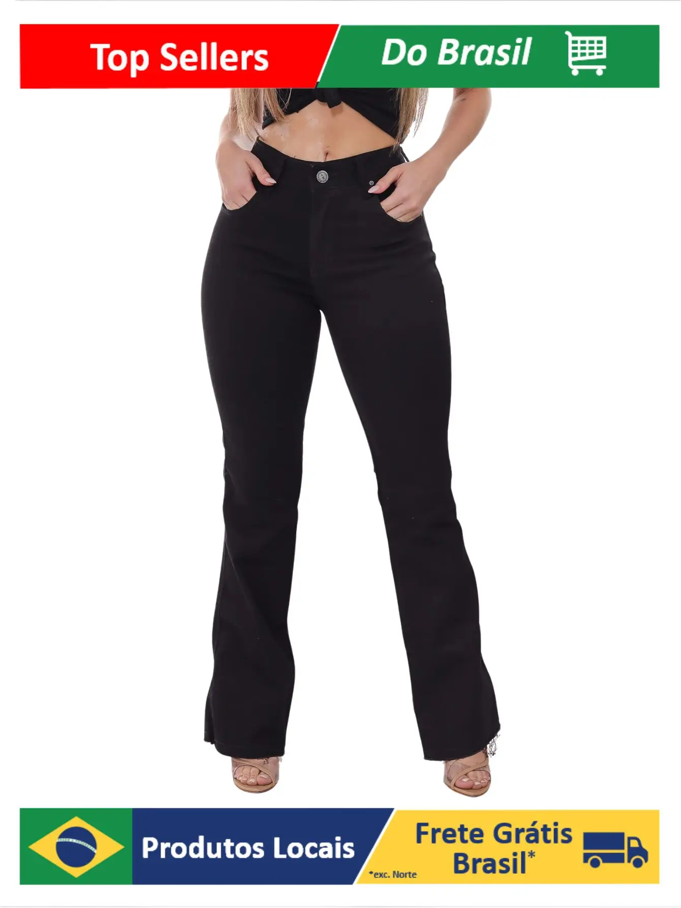 Women's Trousers Flare Fashion Casual High Waist Black Slim Fit Jeans Fast Shipping Free Shipping Brazil