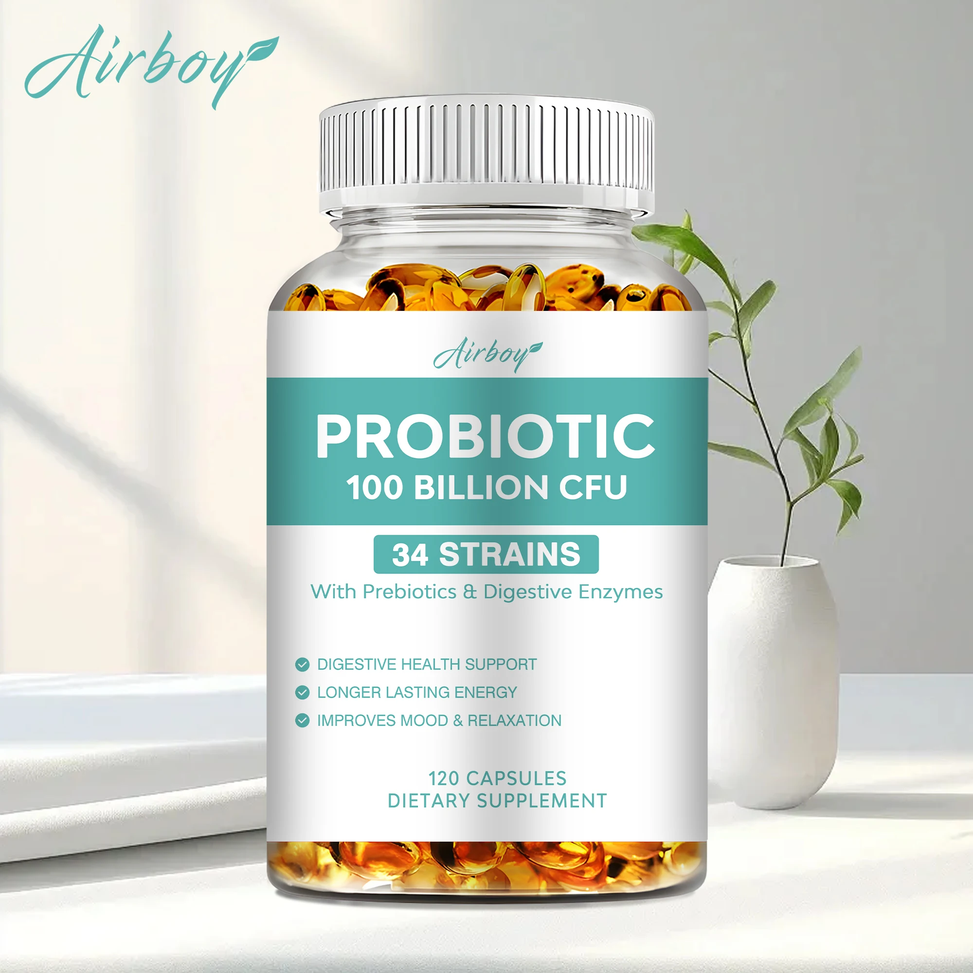 Probiotics 100 Billion CFU - Digestive and Intestinal Health, Relieve Bloating and Constipation, Enhance Immunity - 120 Capsules