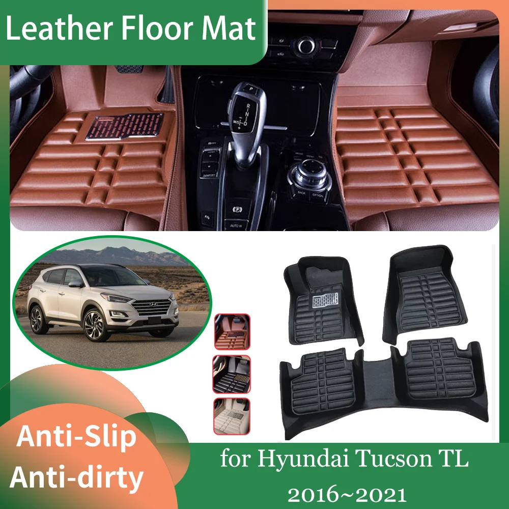 

Car Leather Floor Mat for Hyundai Tucson TL 2016~2021 2017 2018 Foot Interior Liner Waterproof Tray Carpet Custom Accessories