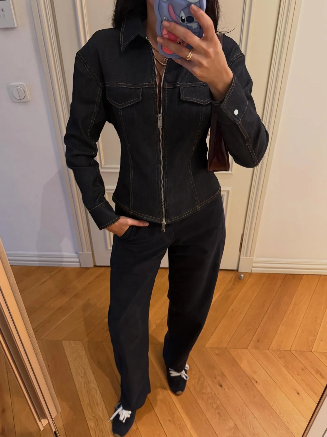 

Streetwear Denim Women 2 Pieces Suits Zipper Slim Jackets High Waist Sheath Long Trousers Fashion 2026 Spring Y2K Suit