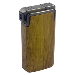 Windproof Dual-Flame Refillable Butane Torch Lighter with Adjustable Jet Wood Grain Design Cigarette Accessory Man Dad gift