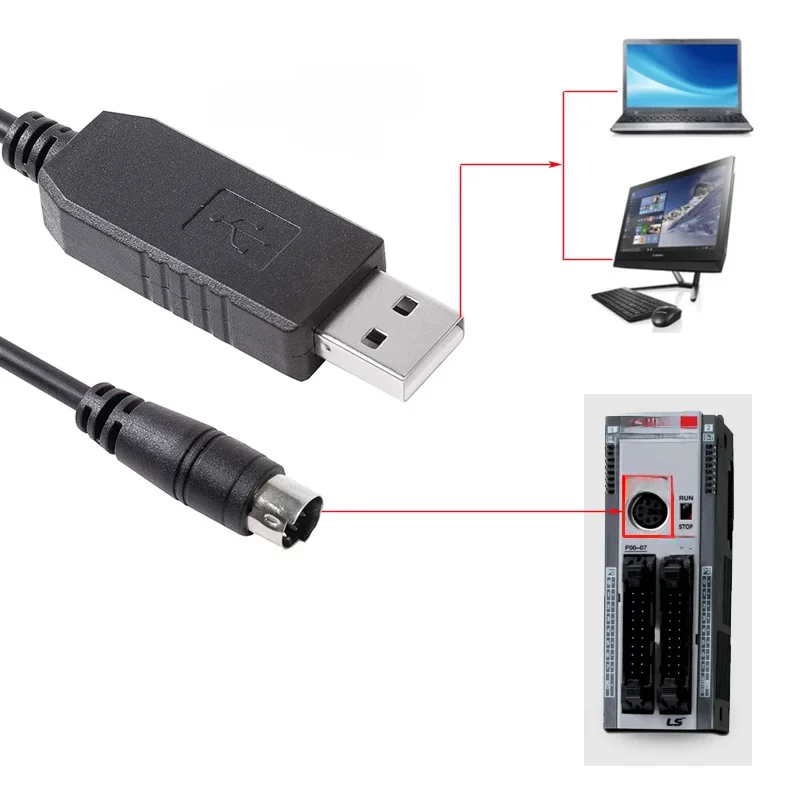 LS XGB XBM XBC PLC do PC RS232 Serial Control Download Cable Silicon Labs CP2102 USB RS232 to 6-pin Mini Din Communication Cable — zdjęcie produktu 6