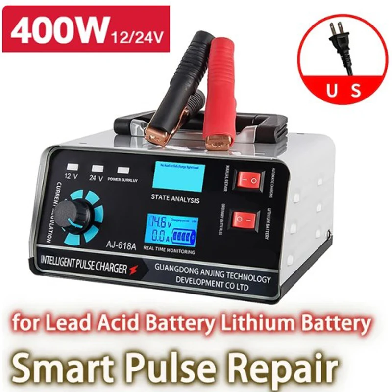 

12V/24V Car Battery Charger Large Power 400W Battery Charger Trickle Smart Pulse Repair for Lead Acid Battery Lithium Battery