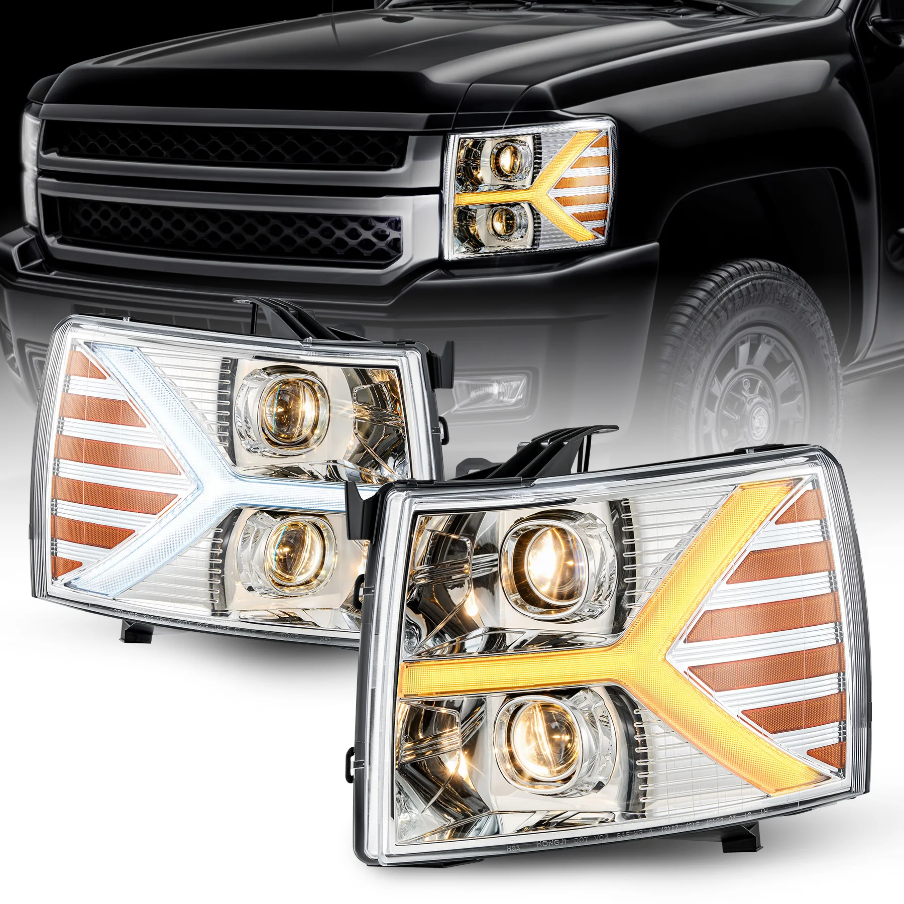 

VRC FIT CHEVY 2007-2013 SILVERADO 1500 2500 3500 Хромированная светодиодная фара для ПРОЕКТОРА