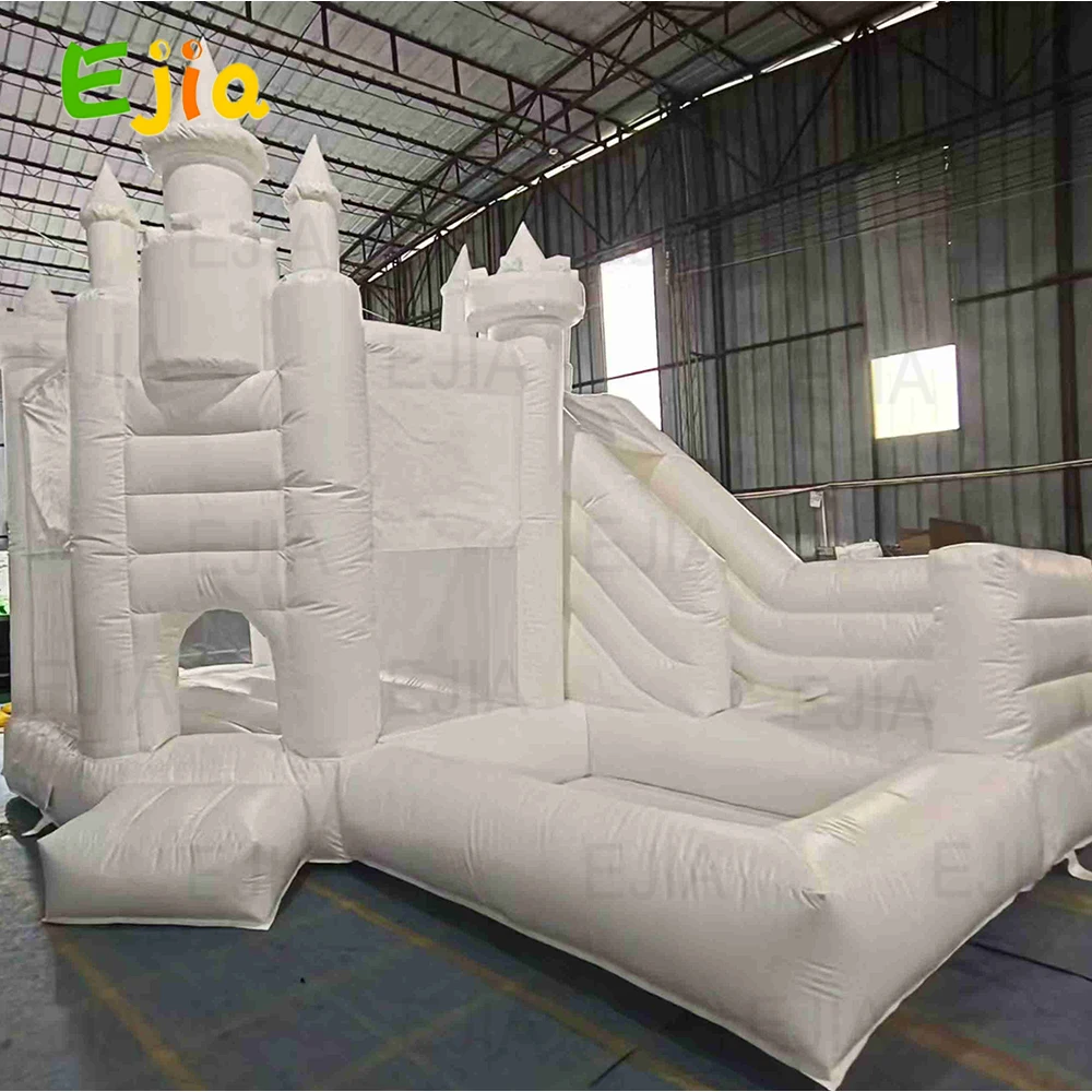 Stock White Bounce House 20x13ft, springkussen met luchtblazer, springkasteel voor buiten met grote ballenbak en glijbaan voor feest