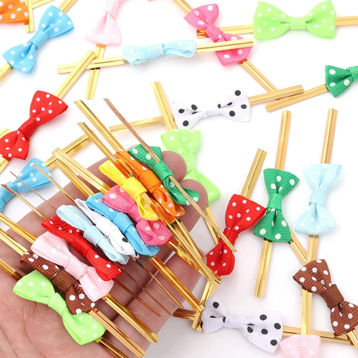 30 pièces/sac nœud papillon fil doré coloré nœud papillon métallique torsion cravates pour aliments biscuits sucette bonbons sacs étanchéité attaches fixes