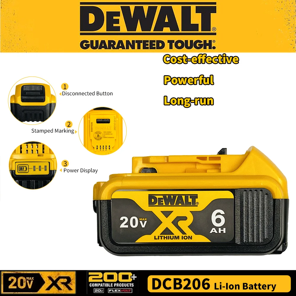 

For Dewalt DCB206 20V Max 6.0Ah XR Lithium Ion Battery Rechargeable Replacement for Cordless Power Tools DCB1104 Charger Set