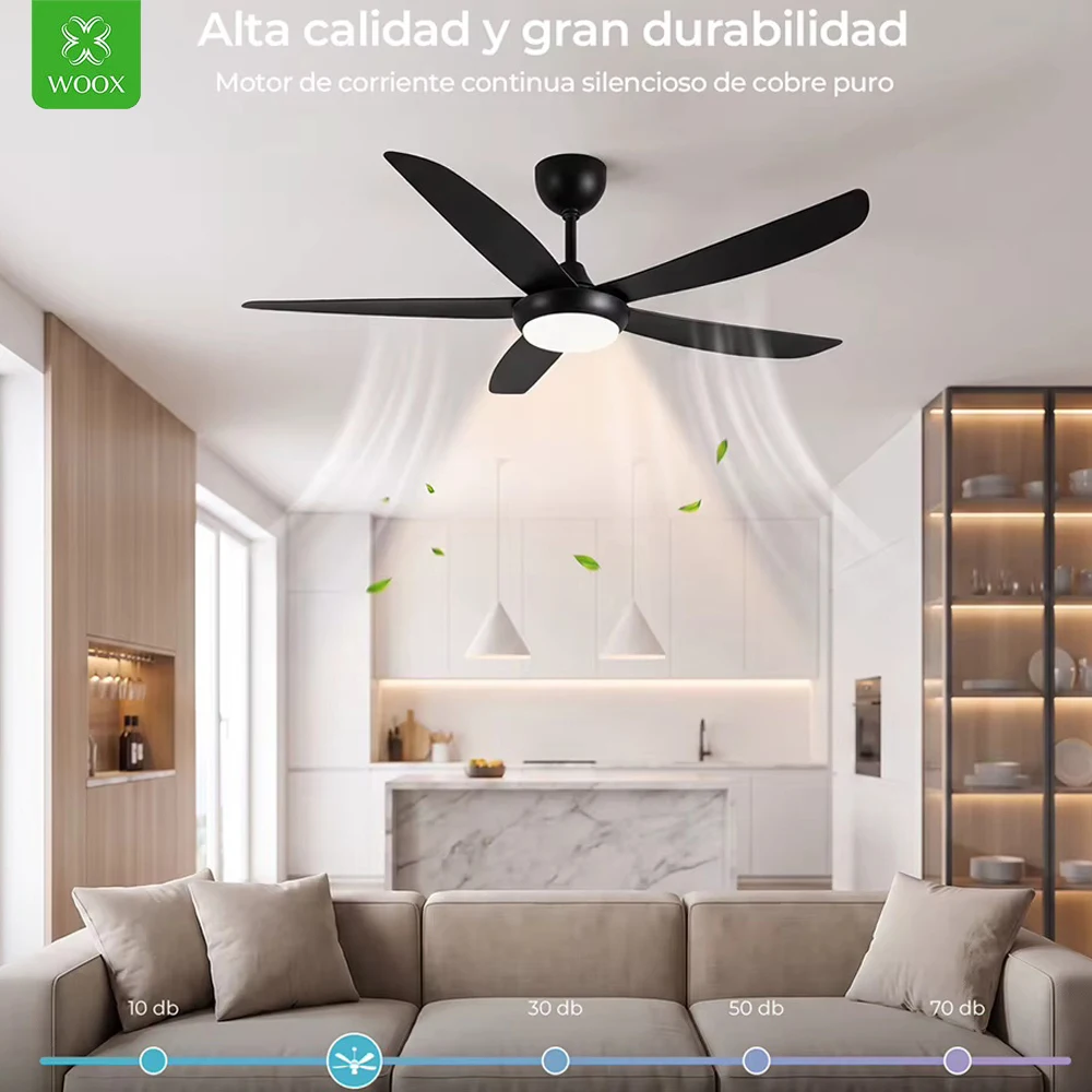 Ventilateur de plafond WOOX 40" pour l'été avec télécommande, puissant niveau de ventilation 6, unité de ventilation ou lampe LED séparée, moteur silencieux en cuivre DC, lumière vive pour protéger les yeux des enfants, idéal pour chambre/étude/café, bureau/garage.
