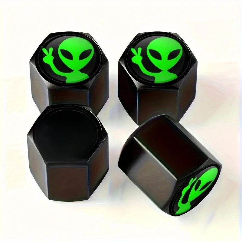 Bouchon de Valve de pneu de roue de voiture Alien, 4 pièces, couvercle d'air de tige de style de voiture camion voiture moto accessoire de vélo