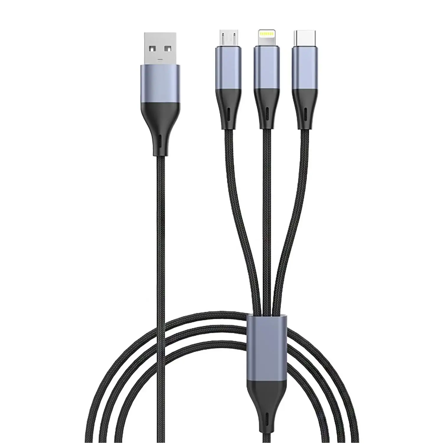 3 in 1 USB Phone Charger Cables 5A Fast Braided Nylon Unbreakable Charging Cable, USB C/Micro USB/IOS Connector