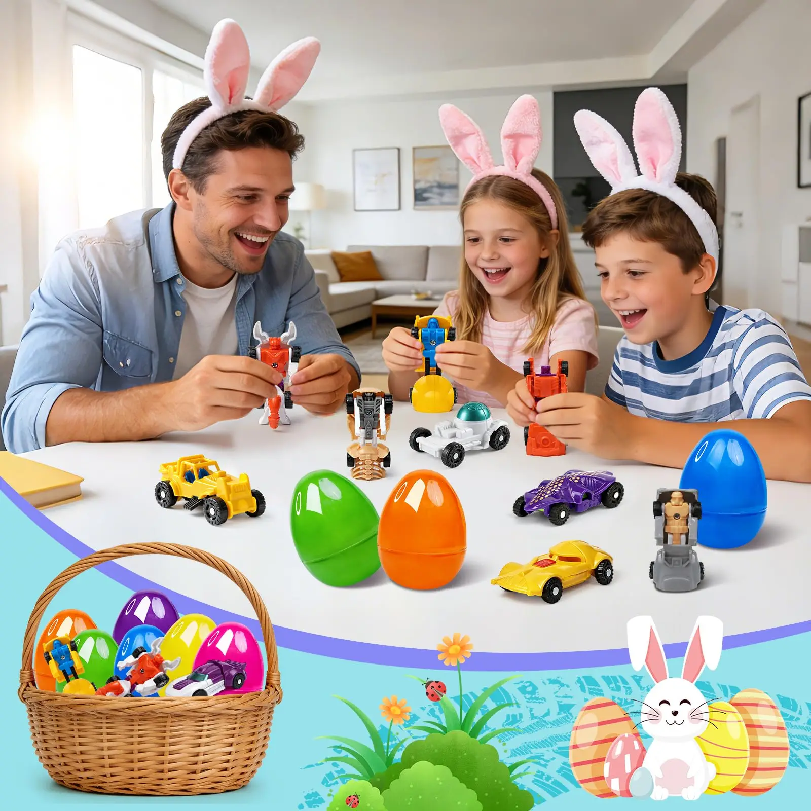 

12-Pack Transforming Robot Car Toys | Prefilled Easter Eggs for Kids | Easter Basket Stuffers & Party Favors