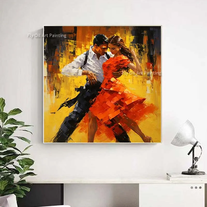 Tango Canvas Wall Hand Painted Oil Painting Romance Dance Wall Art Romance Couple Dancing Couple Canvas for Home Decor Unframed