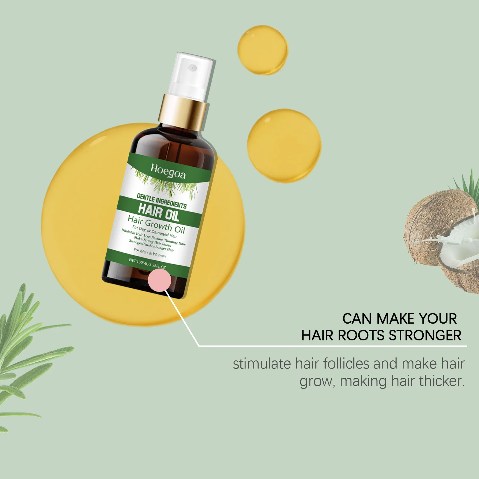 Hoegoa 100ml óleo de cabelo denso de alecrim anti perda de cabelo reparação secura extremidades divididas fortalecer as raízes do cabelo nutritivo óleo de soro do couro cabeludo