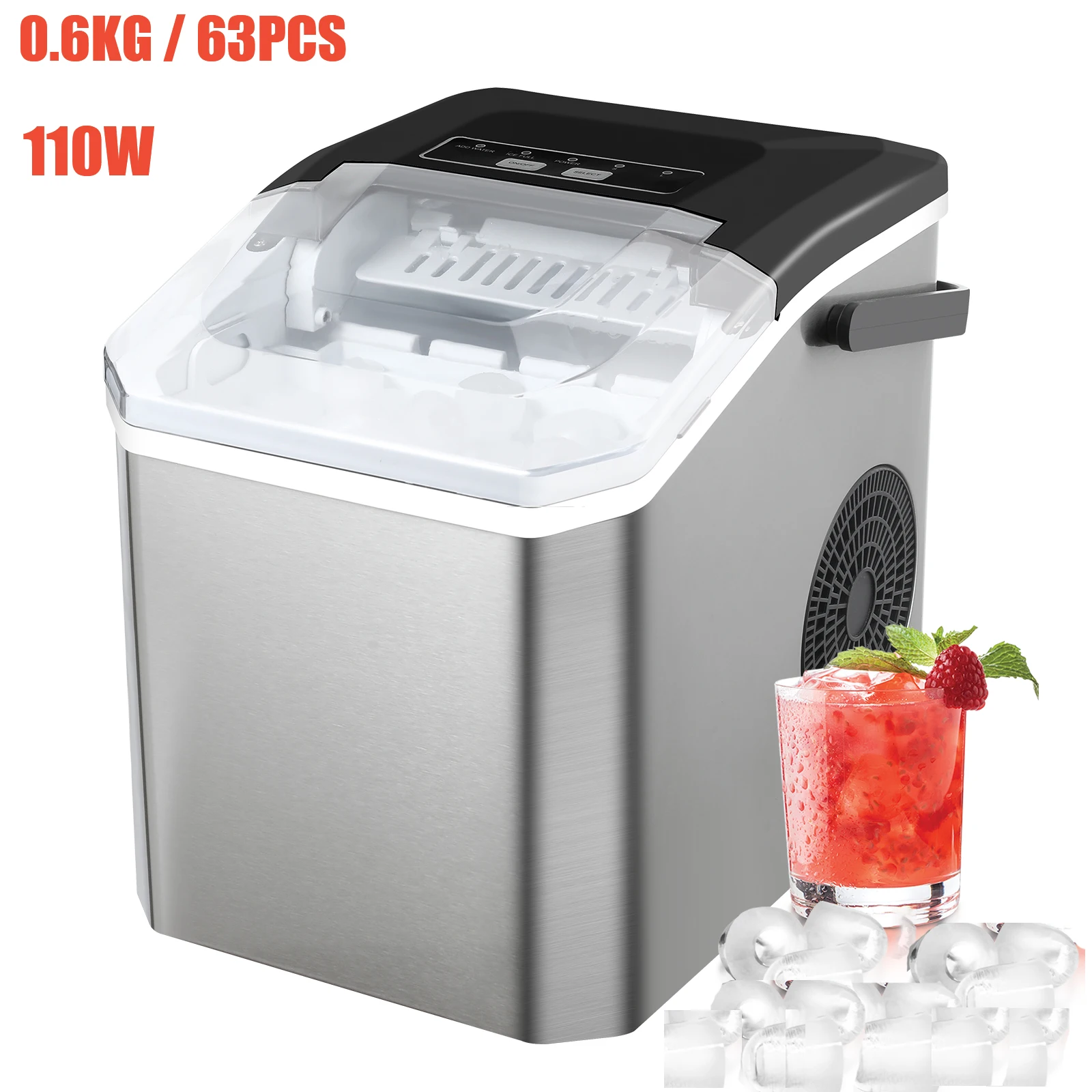 110W Desktop Vollautomatische Kugelförmige Eismaschine 12KG/24H Schnelle Eismaschine Geeignet Für Zuhause automatische Reinigung Eismaschine