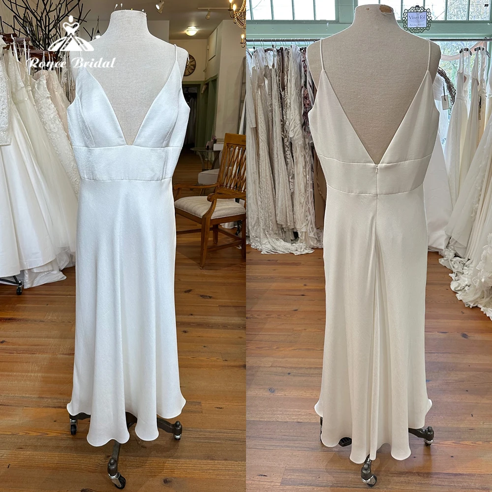 Robe de Mariée Sirène en Satin pour Femme, Simple, Sexy, Col en V Profond, Bretelles Spaghetti, Dos Ouvert, Style Boho