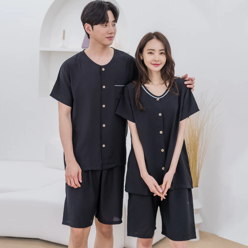 AONE Unisex Rayon Solid Round Neck Couple Short Sleeve Pajama Set / Plain Pajamas / Sleepwear / Pajamas