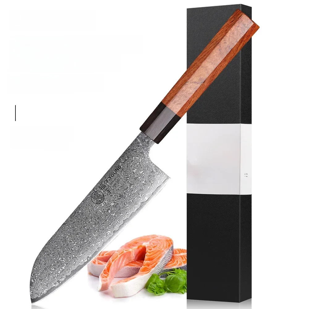 F.YOUNG 7" Santoku Knife Damascus Steel Professional Chef Knife Kitchen Meat Vegetable Cleaver Japanese Handmade Cooking Tools — zdjęcie 2