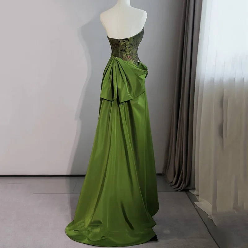 Green new Chinese style morning gown dress toast dress bride engagement dress long tube top