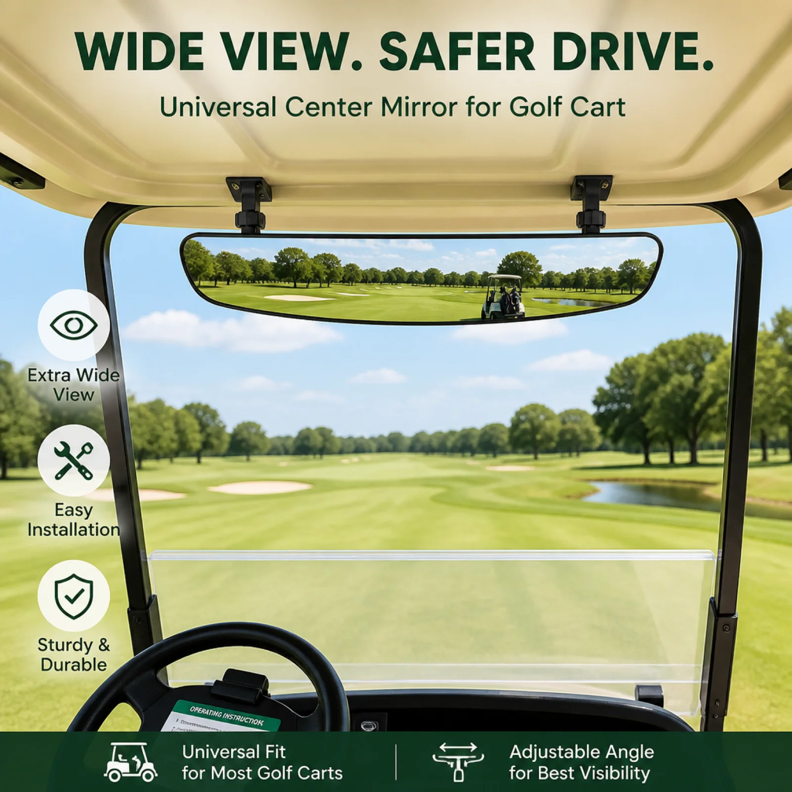 Golf Cart Rear View Mirror Accessories Assembly Easy Installation Convex Golf Cart Mirror Adjustable Rear View for Club Car