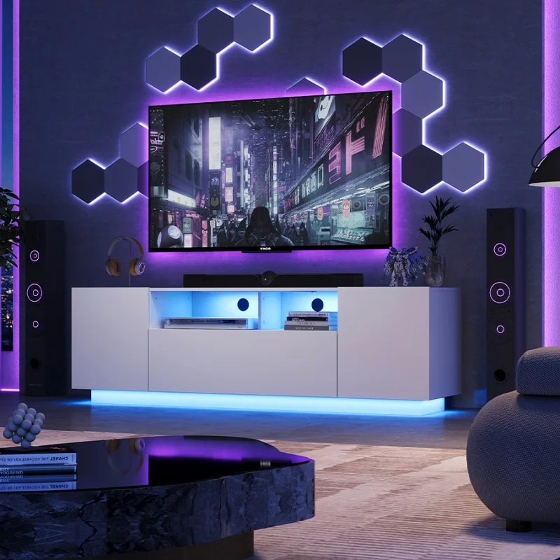 

GALAXHERO TV Stand for 50 65 Inch TVs Entertainment Center with LED Lights Modern TV Console Storage Cabinet for Living Room