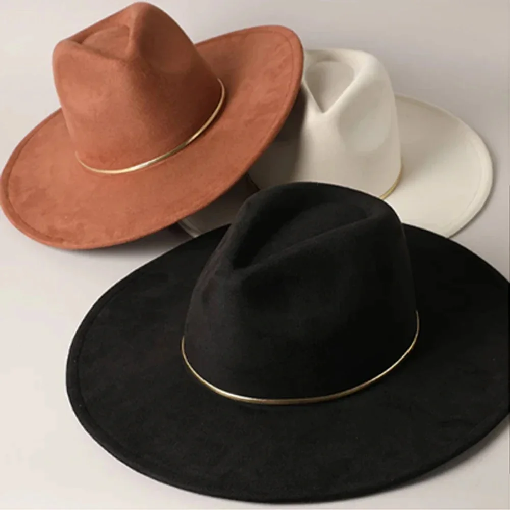 Chapeau de Cowboy en Daim Coloré à Bords Larges de 9.5cm, Jazz d'Église, Fedoras, ander, pour Femme et Homme