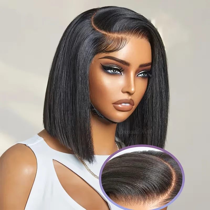 밥 가발 인모 13x4 HD 레이스 프론탈 숏 스트레이트 레이스 프론트 밥 가발 여성용 인모 프리 플러킹 글루리스 사이드 파트 2