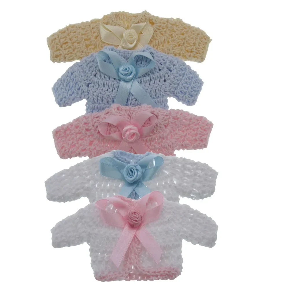 6/12 sztuk Mini bawełna szydełka sweter z dzianiny wstążka tkaniny do chrzest Baby Shower zabawki lalki rzemiosło stół strona dekoracji — zdjęcie 2