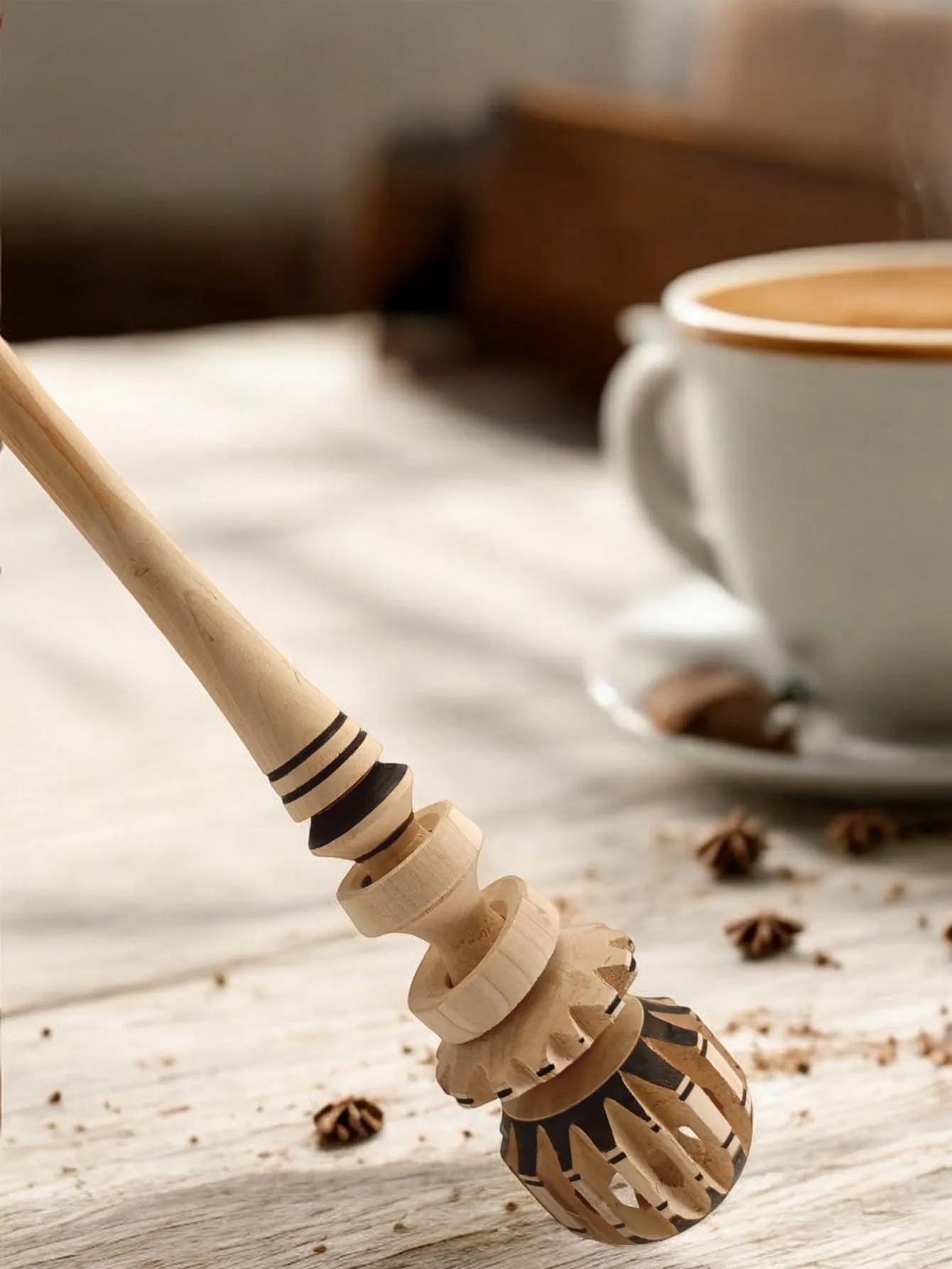 Oaxaqueño Wooden Chocolate Grinder, 33 Cm, Ideal for Preparing Hot Drinks Such as Chocolate, Atole and Champurred. Whisk. Details of Craft Manufacturing