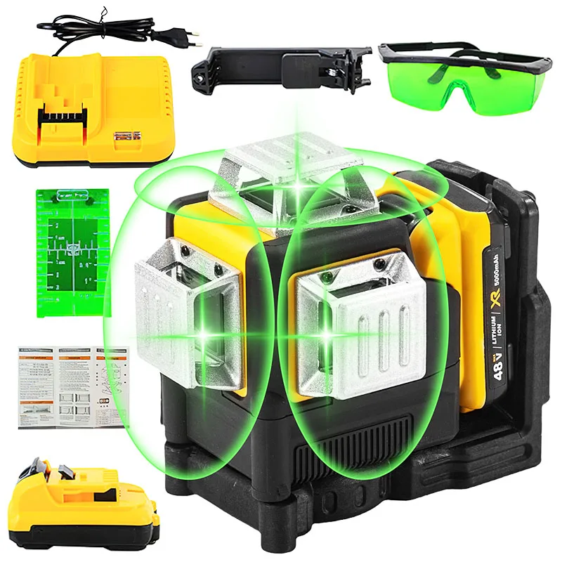 12Line 3D Laser Level Green Line SelfLeveling 360 Horizontal And Vertical Powerful Green Beam Laser Level For Dewalt 20V Battery