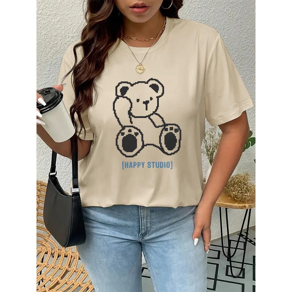 

Confused Cute Bear Black Paw Prints Simplicity Women Y2k Vintage Graphic Tee Casual Short Sleeve Summer Daily Top 2025 Design