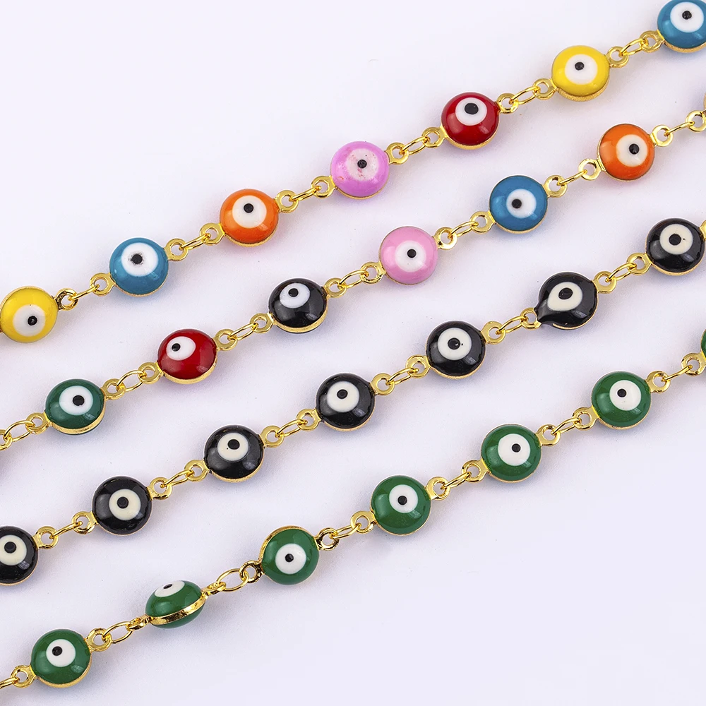 10 Color Choose Colorful Evil Eye Round Bead Chain Necklace Copper Metal Enamel Chain For DIY Handmade Jewelry Making Components
