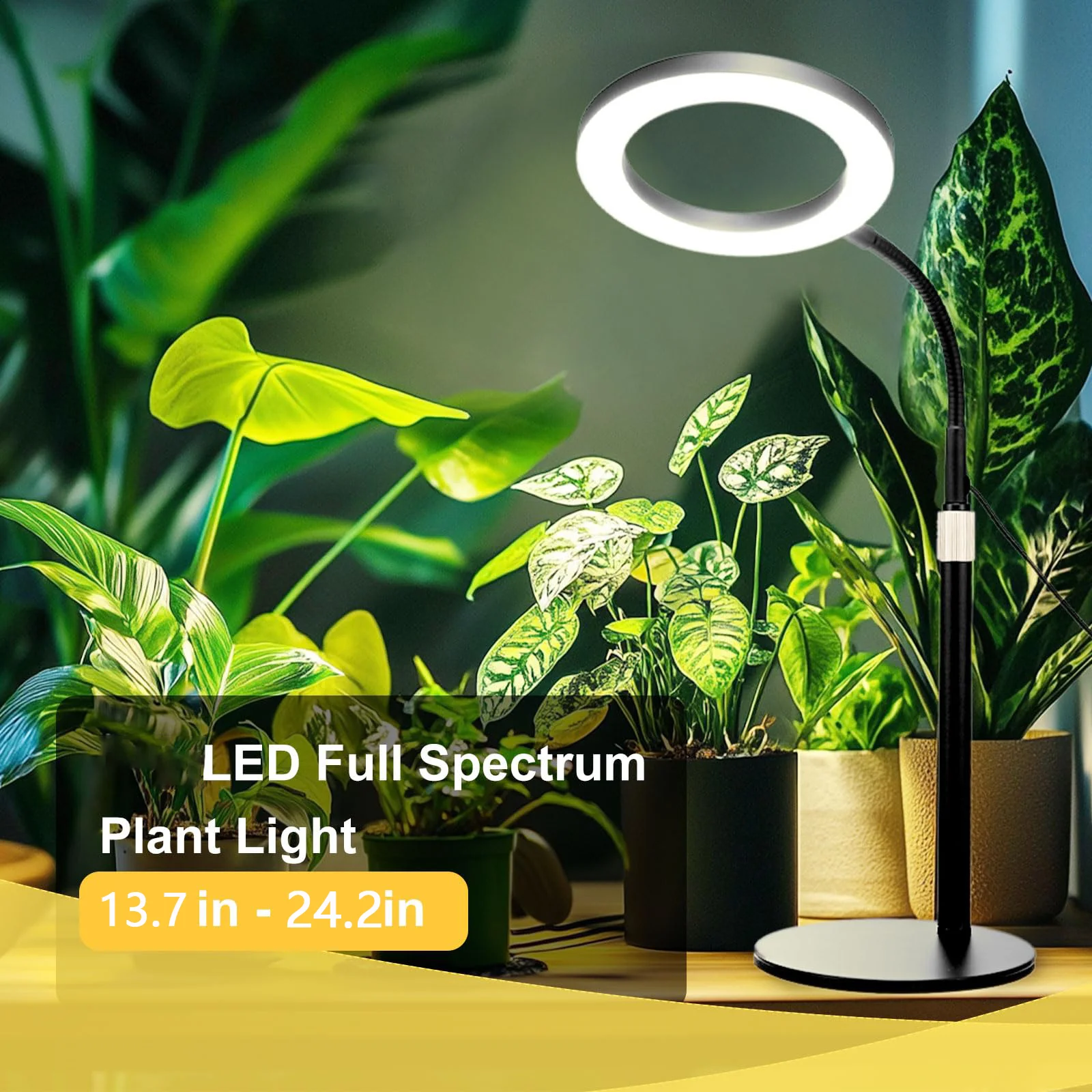 أضواء النمو للنباتات الداخلية، 10 مستويات عكس الضوء ومصباح نمو مرن معقوفة مع قاعدة، ارتفاع قابل للتعديل 13.7-24.2 بوصة