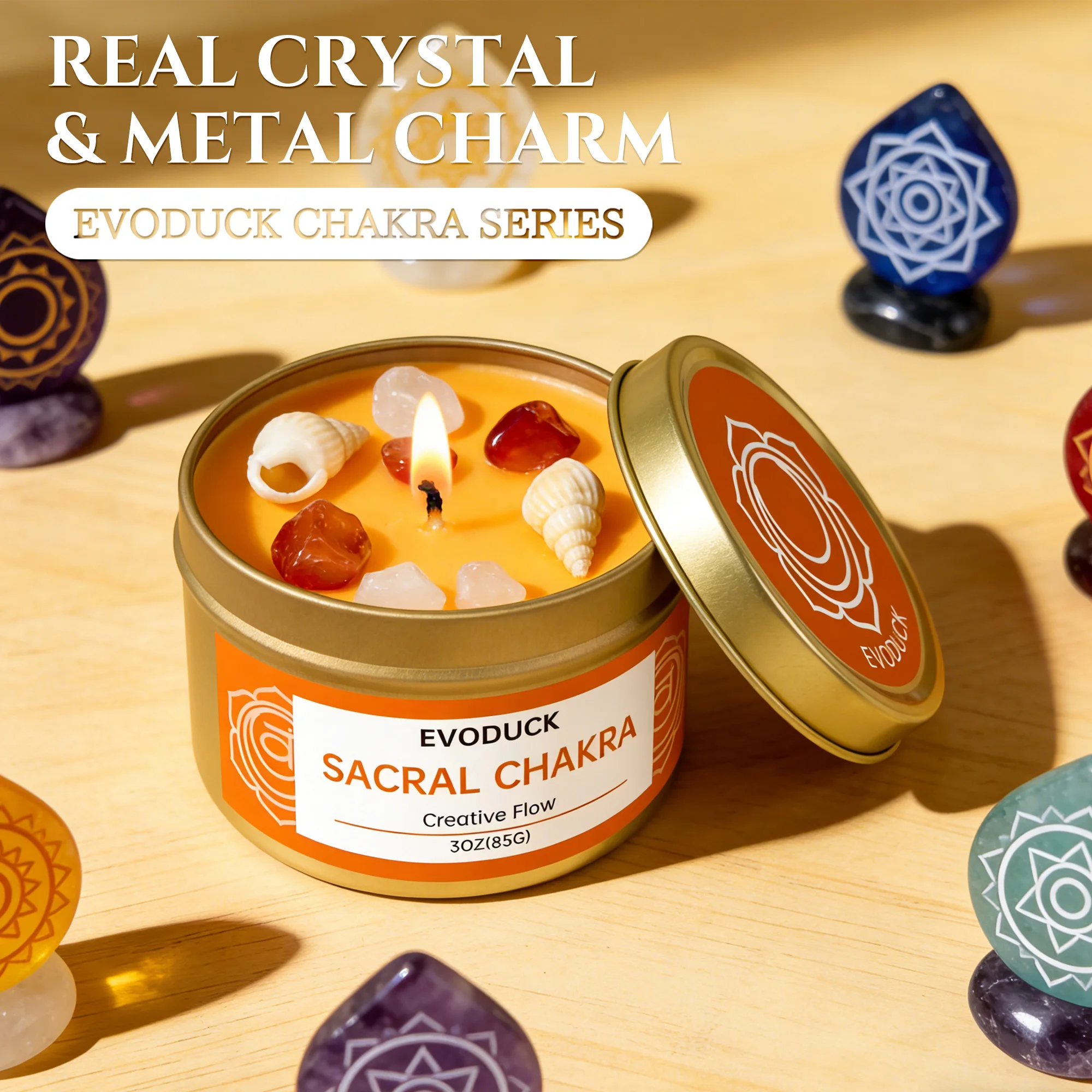Velas aromáticas del Chakra Sacro con aroma a naranja dulce - cera de soja de 3 oz. Ideal como regalo para novios o para fiestas en casa.