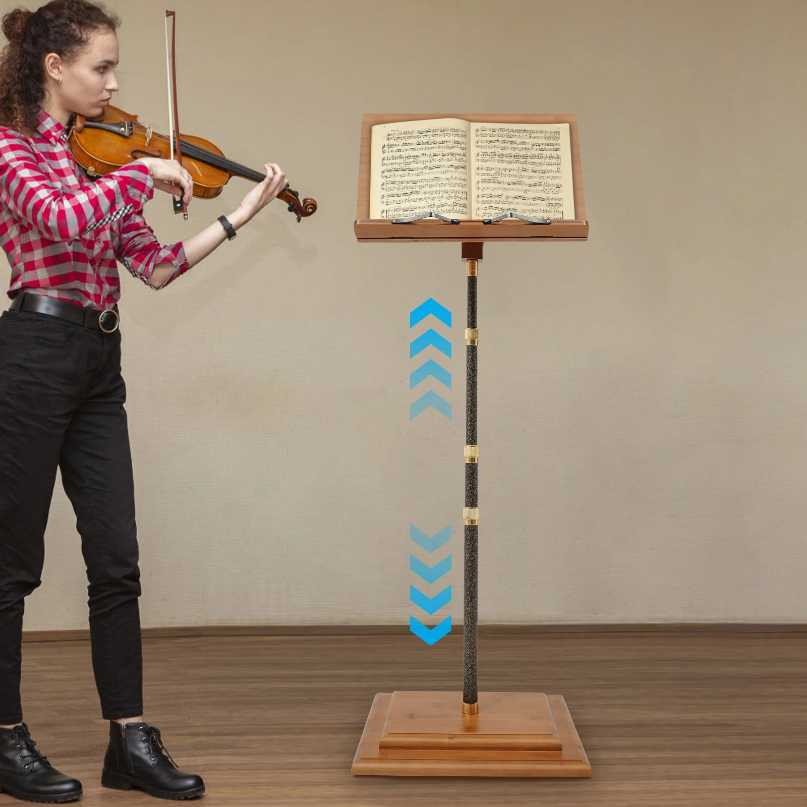 

Sheet Music Stand, Desktop Rotatable Music Book Holder Wood Portable Table Height Adjustable 70-150cm with Support, Carrying Bag