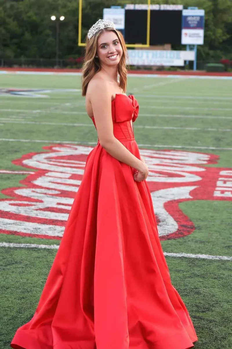 Annie Red Waist Hollow Prom Dresses Sexy Off-shoulder Satin Evening Dresses A-line Side Slits Lady Party Dresses فساتين سهرة